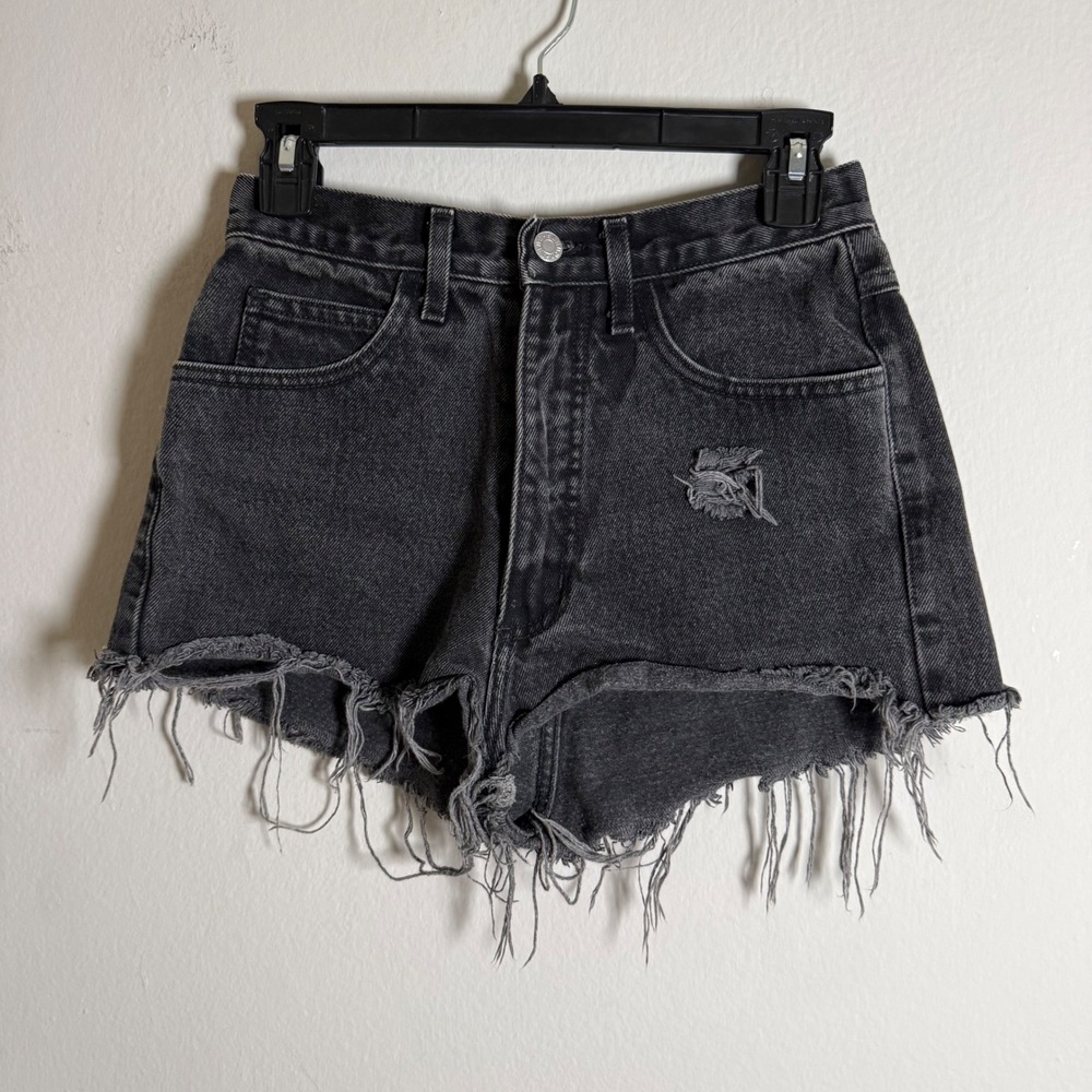 Vintage Guess Georges Marciano Black Denim Shorts Distressed High Waist 29 39015